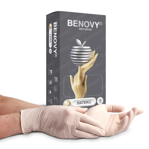 Перчатки неопудренные "BENOVY" латексные текстурированные, цвет бежевый, 50 пар/упак Перчатки неопудренные "BENOVY" латексные текстурированные, цвет бежевый, 50 пар/упак