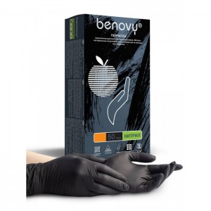 BENOVY Nitrile MultiColor, одноразовые перчатки нитриловые, неопудренные, текстурированные на пальцах, черные, 50 пар в упаковке