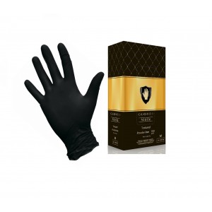 Перчатки смотровые неопудренные нитриловые Safe&Care, LN 31-58. Текстурированные на пальцах, цвет черный, манжета с валиком, 4гр., 100 пар в упаковке