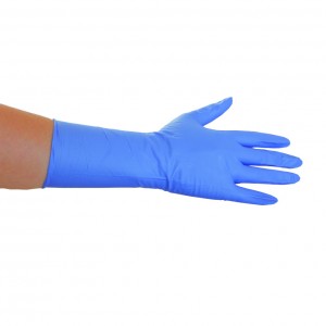 Перчатки Long Cuff 30см, нитриловые, неопудренные, текстурированные полностью, удлиненные, смотровые нестерильные, цвет голубой, 25 пар в упаковке