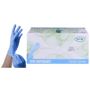 Перчатки SFM-Supersoft, нитриловые, неопудренные, текстурированные, смотровые нестерильные, голубые, 100 пар в упаковке