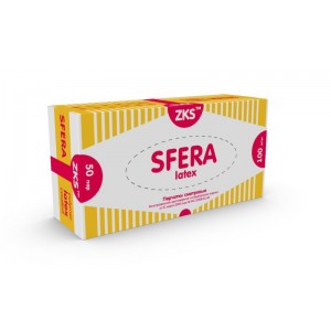 Перчатки ZKS из натурального латекса, неопудренные "SFERA", полностью текстурированные, вес 5,4гр., 50 пар в упаковке