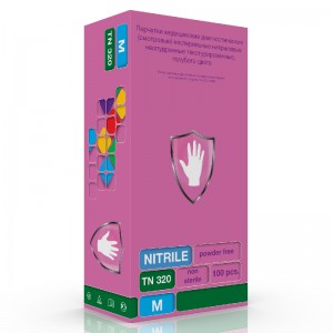 Перчатки смотровые неопудренные нитриловые Safe&Care, TN 320. Текстурированные на пальцах, цвет Голубой, манжета с валиком, 4,5гр., 50 пар в упаковке