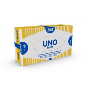 Перчатки ZKS из натурального  латекса, неопудренные "UNO" (однократного хлорирования), вес 5.4гр., 50 пар в упаковке